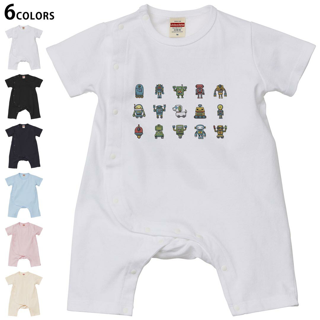 Short Sleeves - 選べる6カラー ロンパース カバーオール 赤ちゃん 半袖 デザイン 70cm 80cm　rompers ベビー 新生児 キッズ 70サイズ 80サイズ ギフト マタニティ 妊婦 出産祝い プレママ ティーシャツ T shirt 013481 ロボット　ロケット　犬