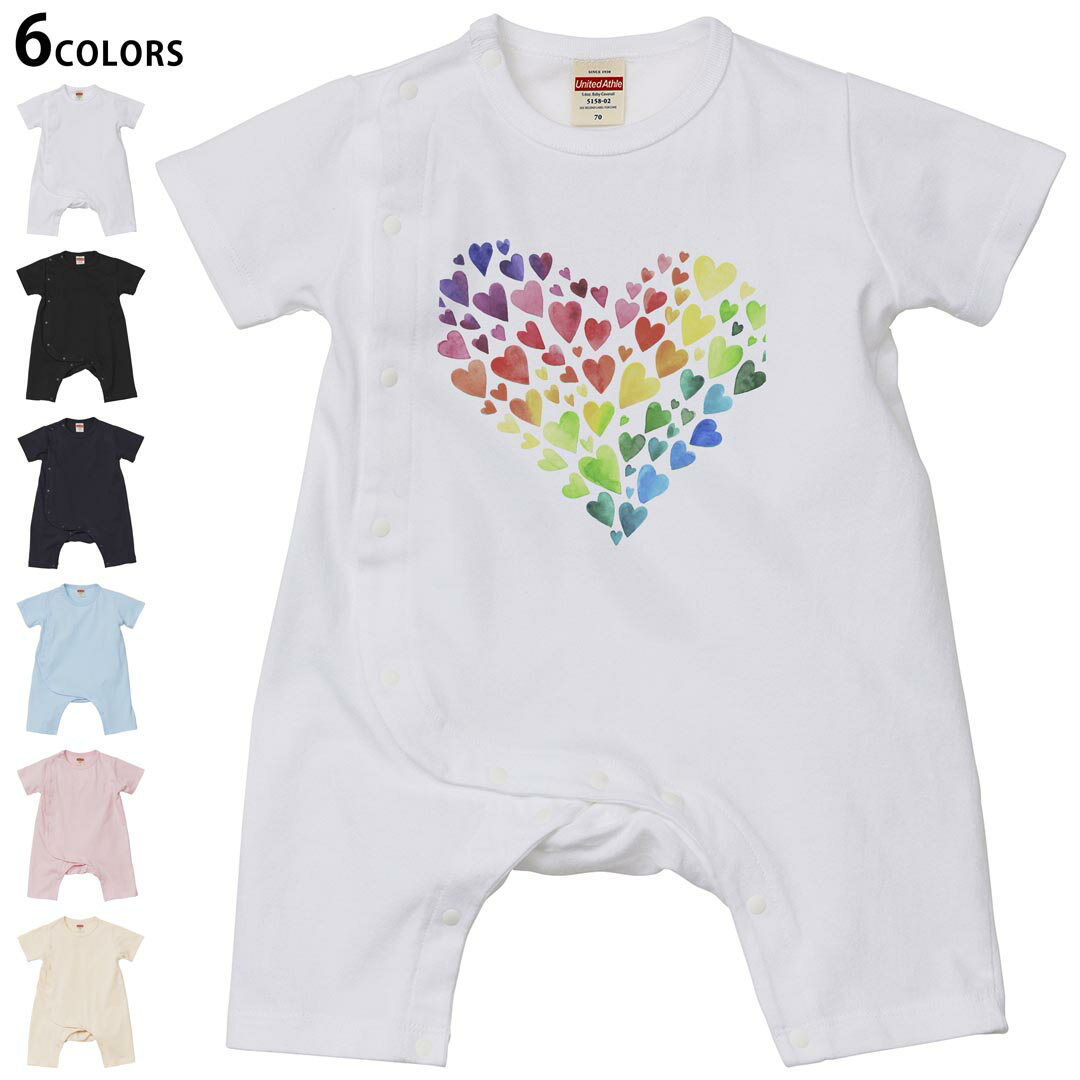 Short Sleeves - 選べる6カラー ロンパース カバーオール 赤ちゃん 半袖 デザイン 70cm 80cm　rompers ベビー 新生児 キッズ 70サイズ 80サイズ ギフト マタニティ 妊婦 出産祝い プレママ ティーシャツ T shirt 014204 ハート　カラフル