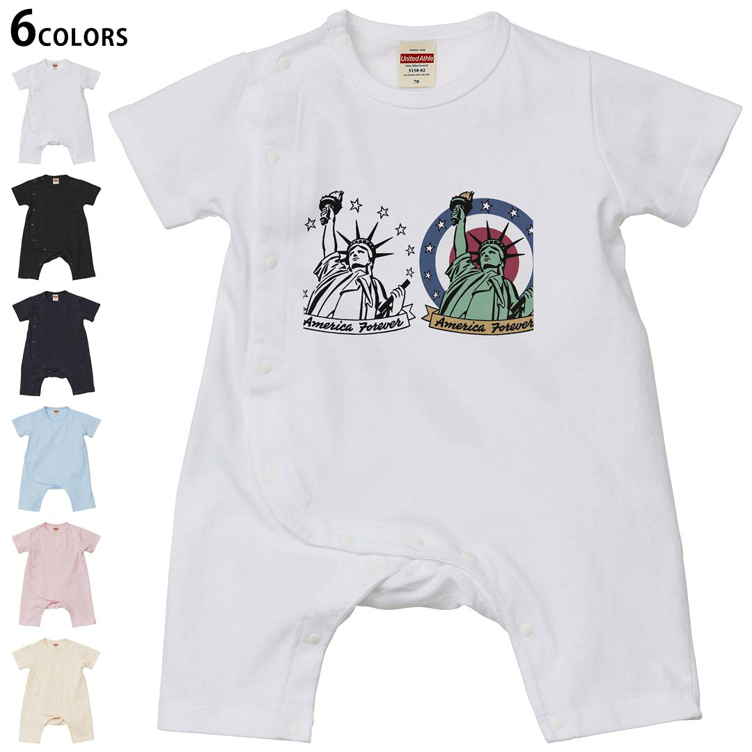 選べる6カラー ロンパース カバーオール 赤ちゃん 半袖 デザイン 70cm 80cm　rompers ベビー 新生児 キッズ 70サイズ 80サイズ ギフト マタニティ 妊婦 出産祝い プレママ ティーシャツ T shirt 014254 アメリカ　自由の女神　外国