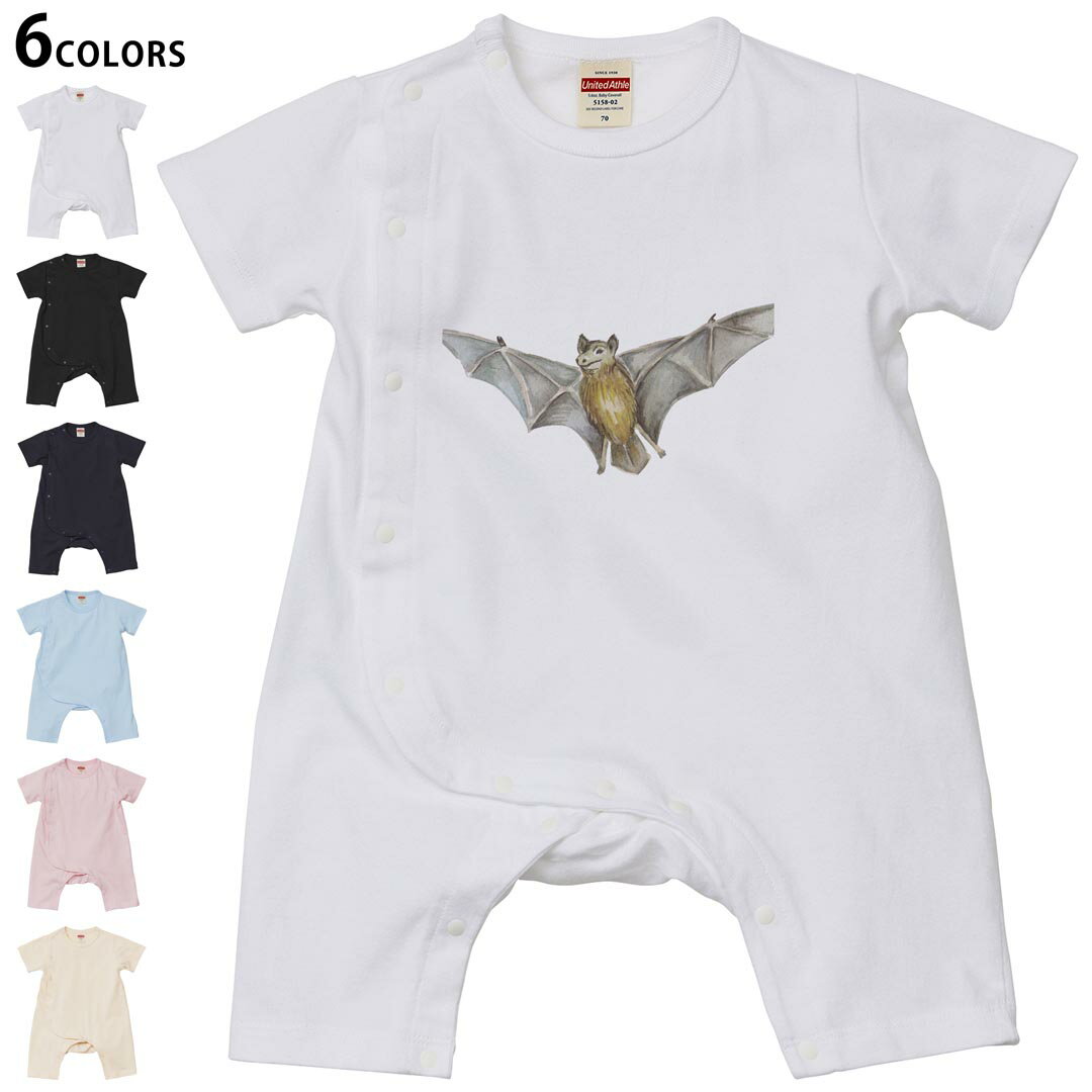 Short Sleeves - 選べる6カラー ロンパース カバーオール 赤ちゃん 半袖 デザイン 70cm 80cm　rompers ベビー 新生児 キッズ 70サイズ 80サイズ ギフト マタニティ 妊婦 出産祝い プレママ ティーシャツ T shirt 014710 ハロウィン　コウモリ