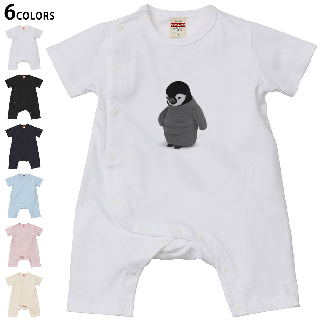 Short Sleeves - 選べる6カラー ロンパース カバーオール 赤ちゃん 半袖 デザイン 70cm 80cm　rompers ベビー 新生児 キッズ 70サイズ 80サイズ ギフト マタニティ 妊婦 出産祝い プレママ ティーシャツ T shirt 015548 ペンギン　モノクロ