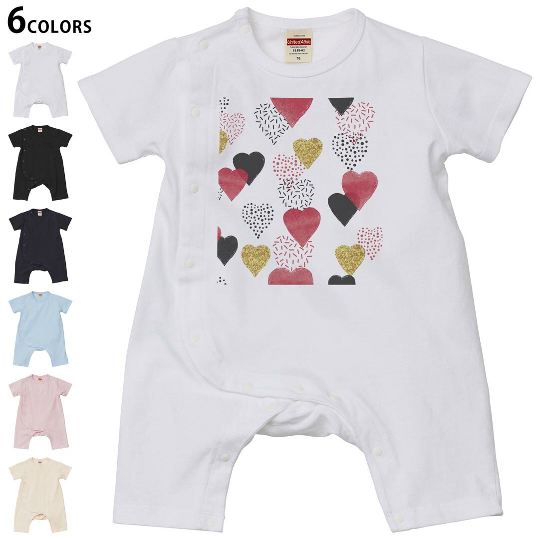 Short Sleeves - 選べる6カラー ロンパース カバーオール 赤ちゃん 半袖 デザイン 70cm 80cm　rompers ベビー 新生児 キッズ 70サイズ 80サイズ ギフト マタニティ 妊婦 出産祝い プレママ ティーシャツ T shirt 015940 ハート　赤　模様