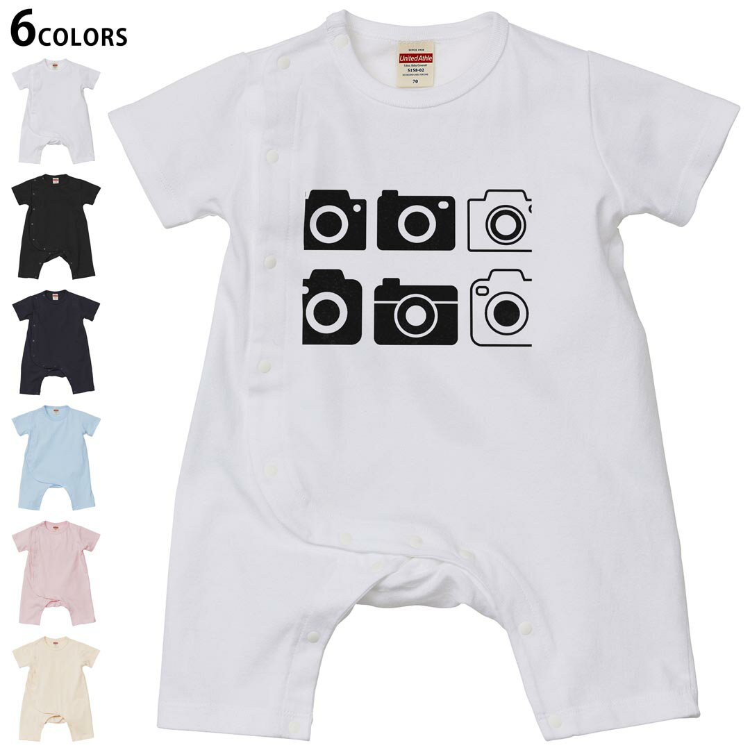 選べる6カラー ロンパース カバーオール 赤ちゃん 半袖 デザイン 70cm 80cm　rompers ベビー 新生児 キッズ 70サイズ 80サイズ ギフト マタニティ 妊婦 出産祝い プレママ ティーシャツ T shirt 016184 カメラ