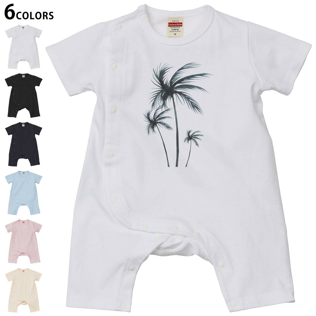 Short Sleeves - 選べる6カラー ロンパース カバーオール 赤ちゃん 半袖 デザイン 70cm 80cm　rompers ベビー 新生児 キッズ 70サイズ 80サイズ ギフト マタニティ 妊婦 出産祝い プレママ ティーシャツ T shirt 016461 ヤシの木　植物
