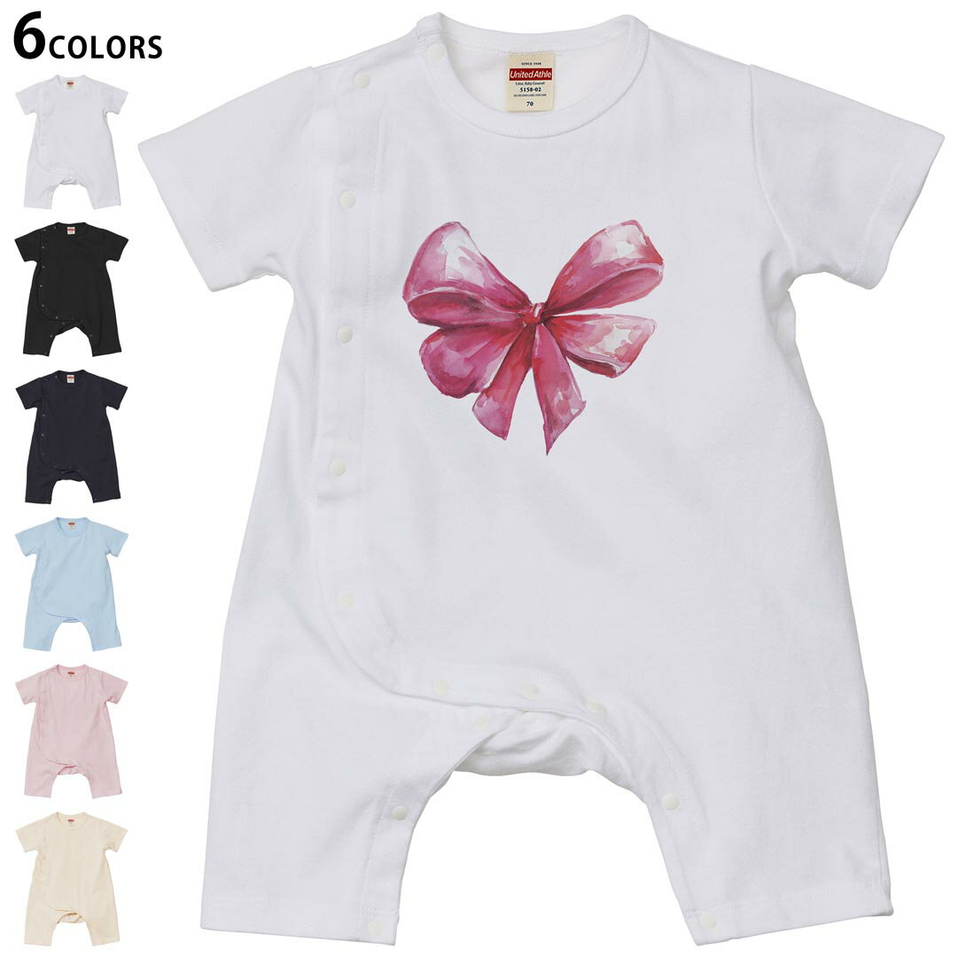 選べる6カラー ロンパース カバーオール 赤ちゃん 半袖 デザイン 70cm 80cm rompers ベビー 新生児 キッズ 70サイズ 80サイズ ギフト マタニティ 妊婦 出産祝い プレママ ティーシャツ T shirt 017766 リボン 手書き風 かわいい