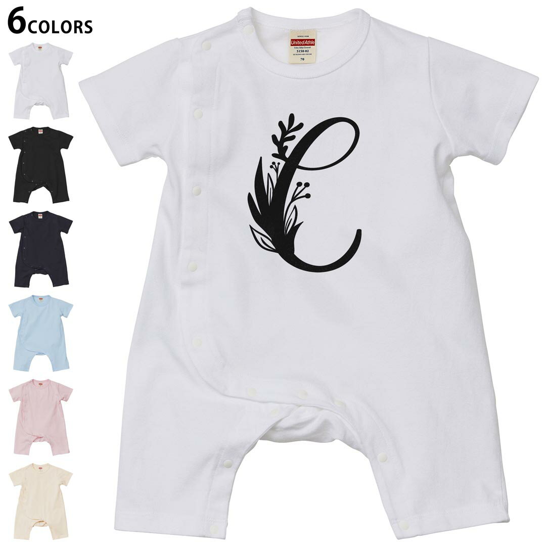 選べる6カラー ロンパース カバーオール 赤ちゃん 半袖 デザイン 70cm 80cm rompers ベビー 新生児 キッズ 70サイズ 80サイズ ギフト マタニティ 妊婦 出産祝い プレママ ティーシャツ T shirt 019219 文字 c アルファベット