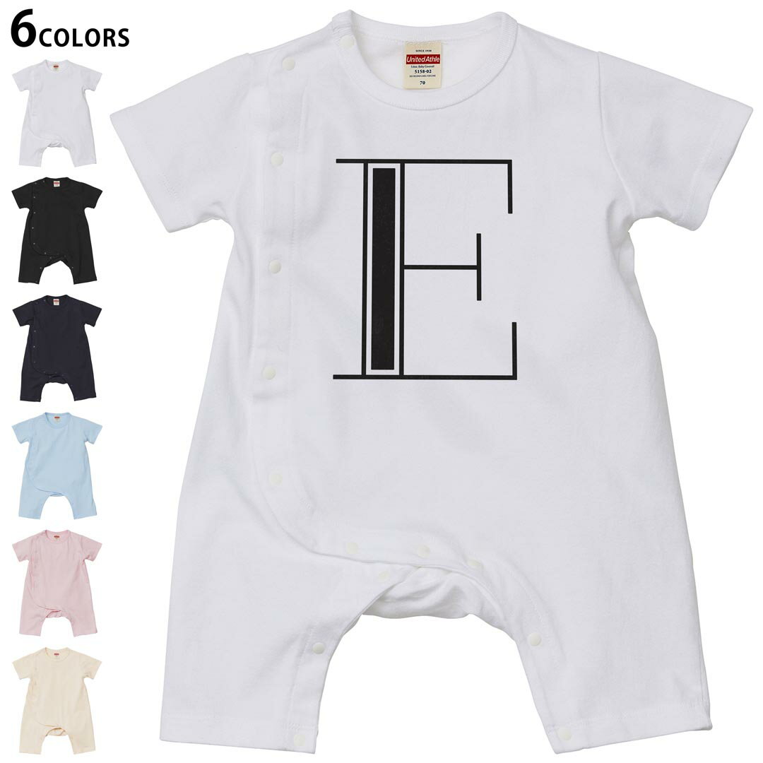 選べる6カラー ロンパース カバーオール 赤ちゃん 半袖 デザイン 70cm 80cm　rompers ベビー 新生児 キッズ 70サイズ 80サイズ ギフト マタニティ 妊婦 出産祝い プレママ ティーシャツ T shirt 019346 文字 e アルファベット