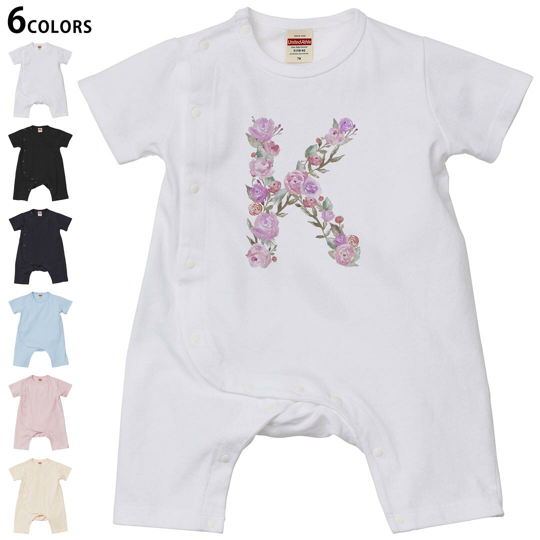 選べる6カラー ロンパース カバーオール 赤ちゃん 半袖 デザイン 70cm 80cm rompers ベビー 新生児 キッズ 70サイズ 80サイズ ギフト マタニティ 妊婦 出産祝い プレママ ティーシャツ T shirt 019492 文字 k アルファベット