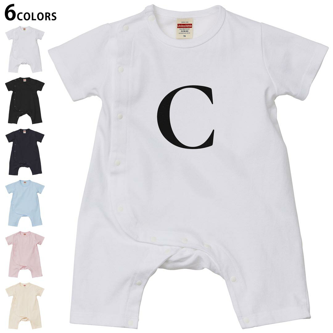 選べる6カラー ロンパース カバーオール 赤ちゃん 半袖 デザイン 70cm 80cm　rompers ベビー 新生児 キッズ 70サイズ 80サイズ ギフト マタニティ 妊婦 出産祝い プレママ ティーシャツ T shirt 019536 文字 c アルファベット