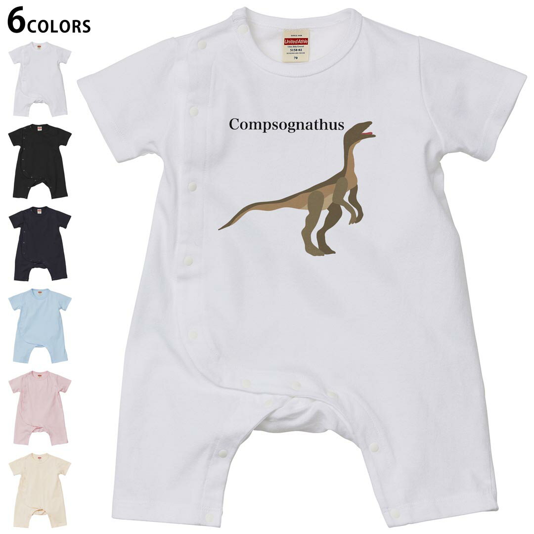選べる6カラー ロンパース カバーオール 赤ちゃん 半袖 デザイン 70cm 80cm　rompers ベビー 新生児 キッズ 70サイズ 80サイズ ギフト マタニティ 妊婦 出産祝い プレママ ティーシャツ T shirt 019778 恐竜 Compsognathus コンプソグナトゥス