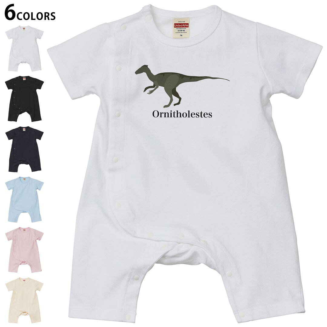 選べる6カラー ロンパース カバーオール 赤ちゃん 半袖 デザイン 70cm 80cm　rompers ベビー 新生児 キッズ 70サイズ 80サイズ ギフト マタニティ 妊婦 出産祝い プレママ ティーシャツ T shirt 019798 恐竜 Ornitholestes オルニトレステス