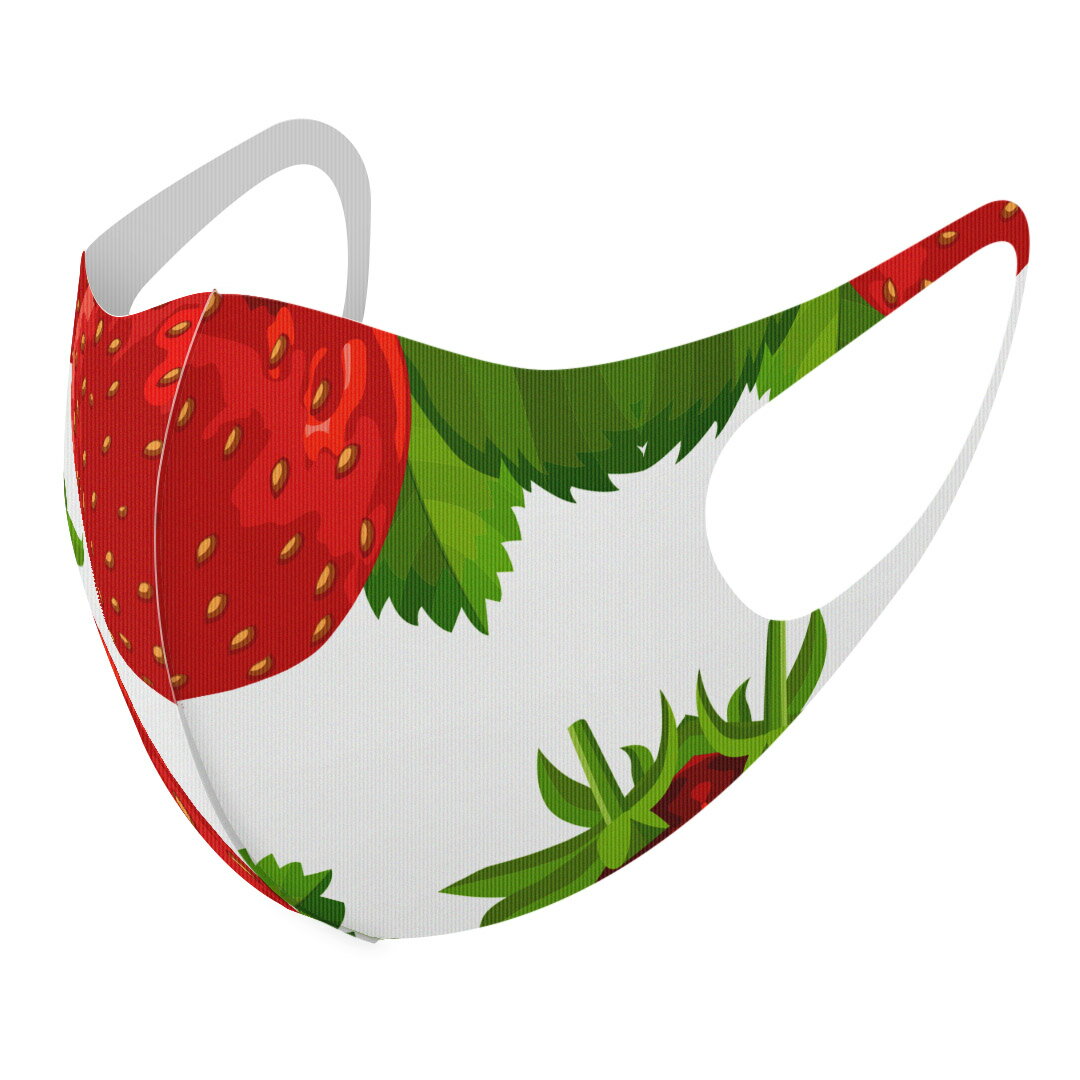 2枚セット デザインマスク 洗えるマスク おしゃれ 人気 ファッション ポリエステル 布マスク 洗って 繰り返し 大人用 子供用 普通 メンズ レディース 男性 女性 こども ジュニア キッズ 幼児 未就学児 004235 苺 イラスト シンプル