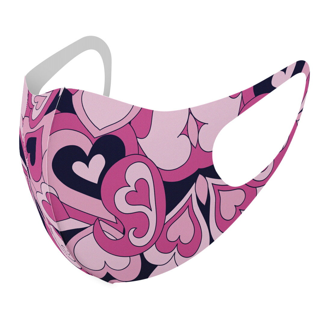 2枚セット デザインマスク 洗えるマスク おしゃれ 人気 ファッション ポリエステル 布マスク 洗って 繰り返し 大人用 子供用 普通 メンズ レディース 男性 女性 こども ジュニア キッズ 幼児 未就学児 004642 ハート　ピンク