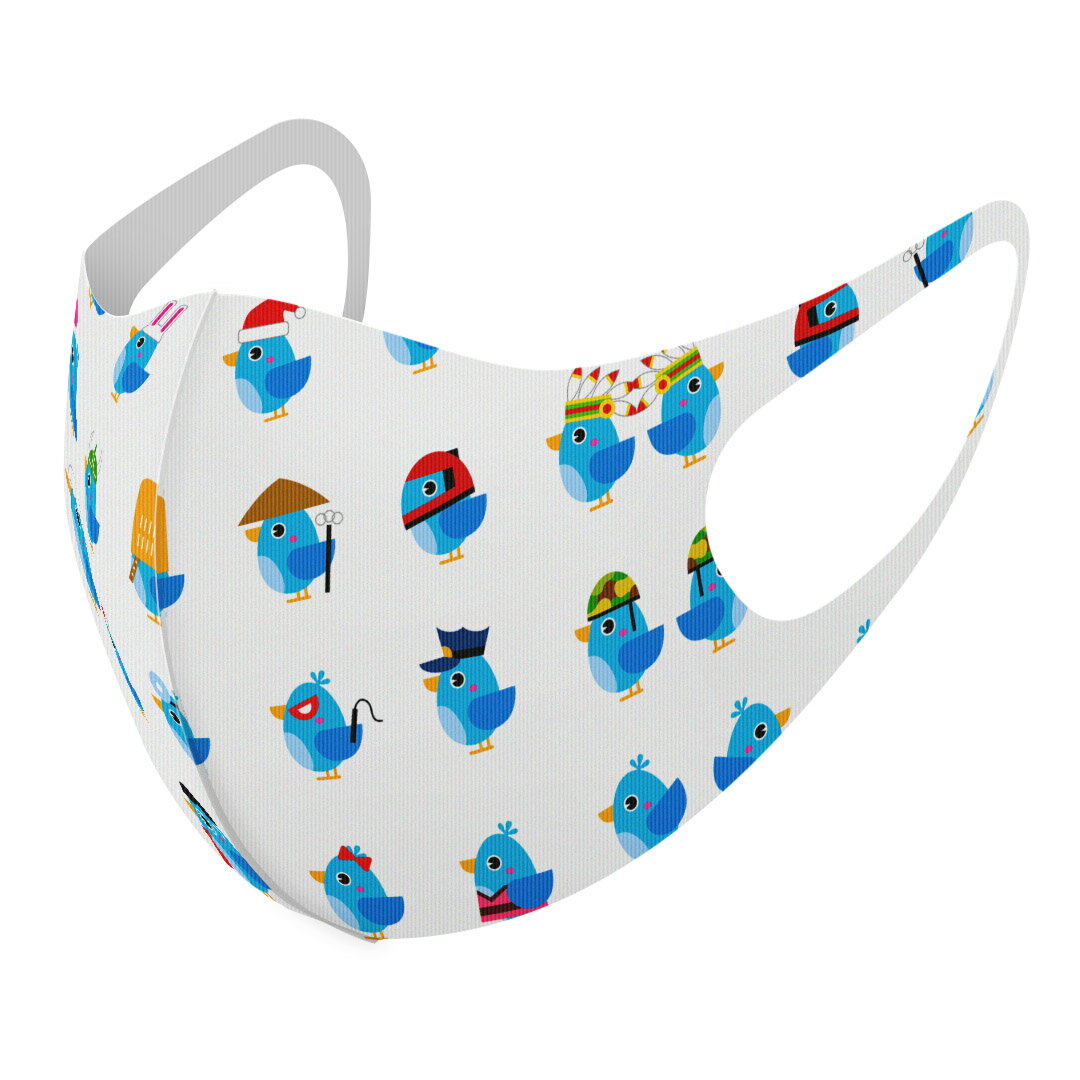 2枚セット デザインマスク 洗えるマスク おしゃれ 人気 ファッション ポリエステル 布マスク 洗って 繰り返し 大人用 子供用 普通 メンズ レディース 男性 女性 こども ジュニア キッズ 幼児 未就学児 004645 鳥　イラスト　模様(4.0)