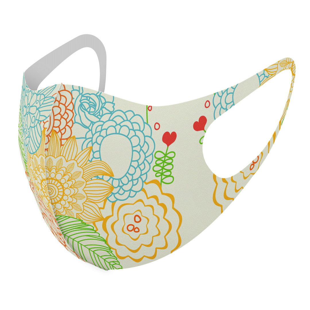 2枚セット デザインマスク 洗えるマスク おしゃれ 人気 ファッション ポリエステル 布マスク 洗って 繰り返し 大人用 子供用 普通 メンズ レディース 男性 女性 こども ジュニア キッズ 幼児 未就学児 005070 花　ハート　イラスト(4.0)