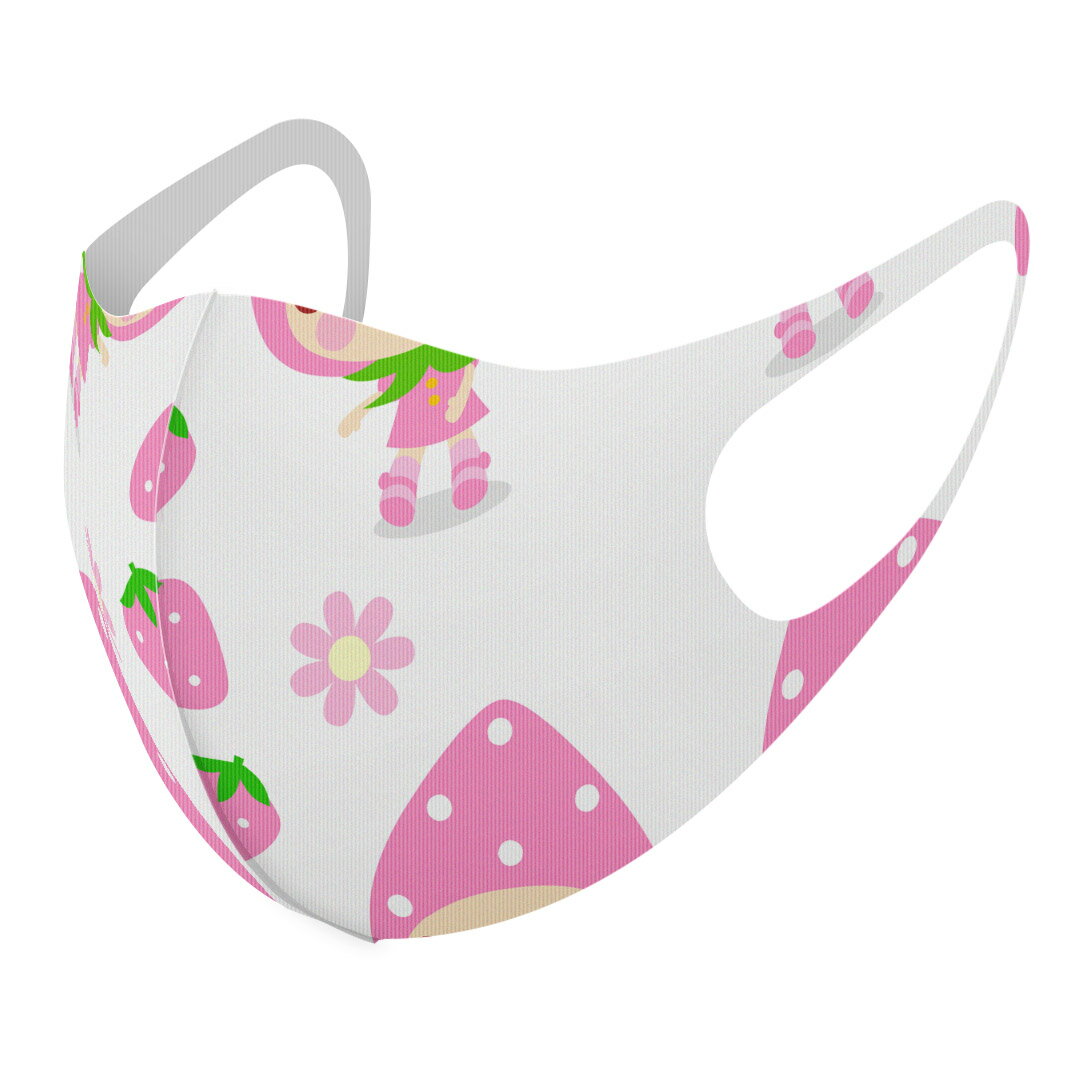 2枚セット デザインマスク 洗えるマスク おしゃれ 人気 ファッション ポリエステル 布マスク 洗って 繰り返し 大人用 子供用 普通 メンズ レディース 男性 女性 こども ジュニア キッズ 幼児 未就学児 005101 苺 キャラクター ピンク