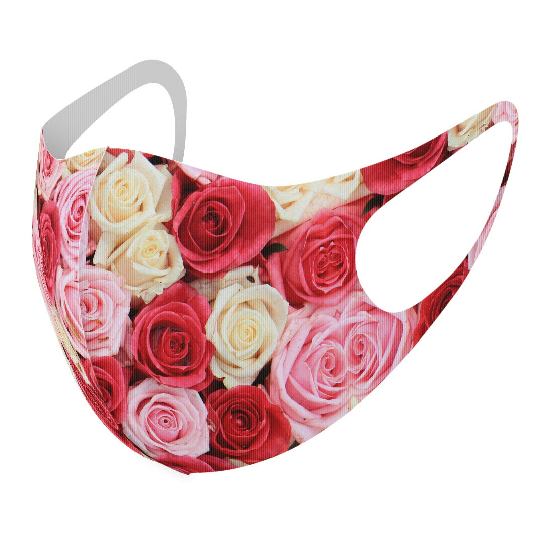 2枚セット デザインマスク 洗えるマスク おしゃれ 人気 ファッション ポリエステル 布マスク 洗って 繰り返し 大人用 子供用 普通 メンズ レディース 男性 女性 こども ジュニア キッズ 幼児 未就学児 005272 薔薇　ピンク　白　赤