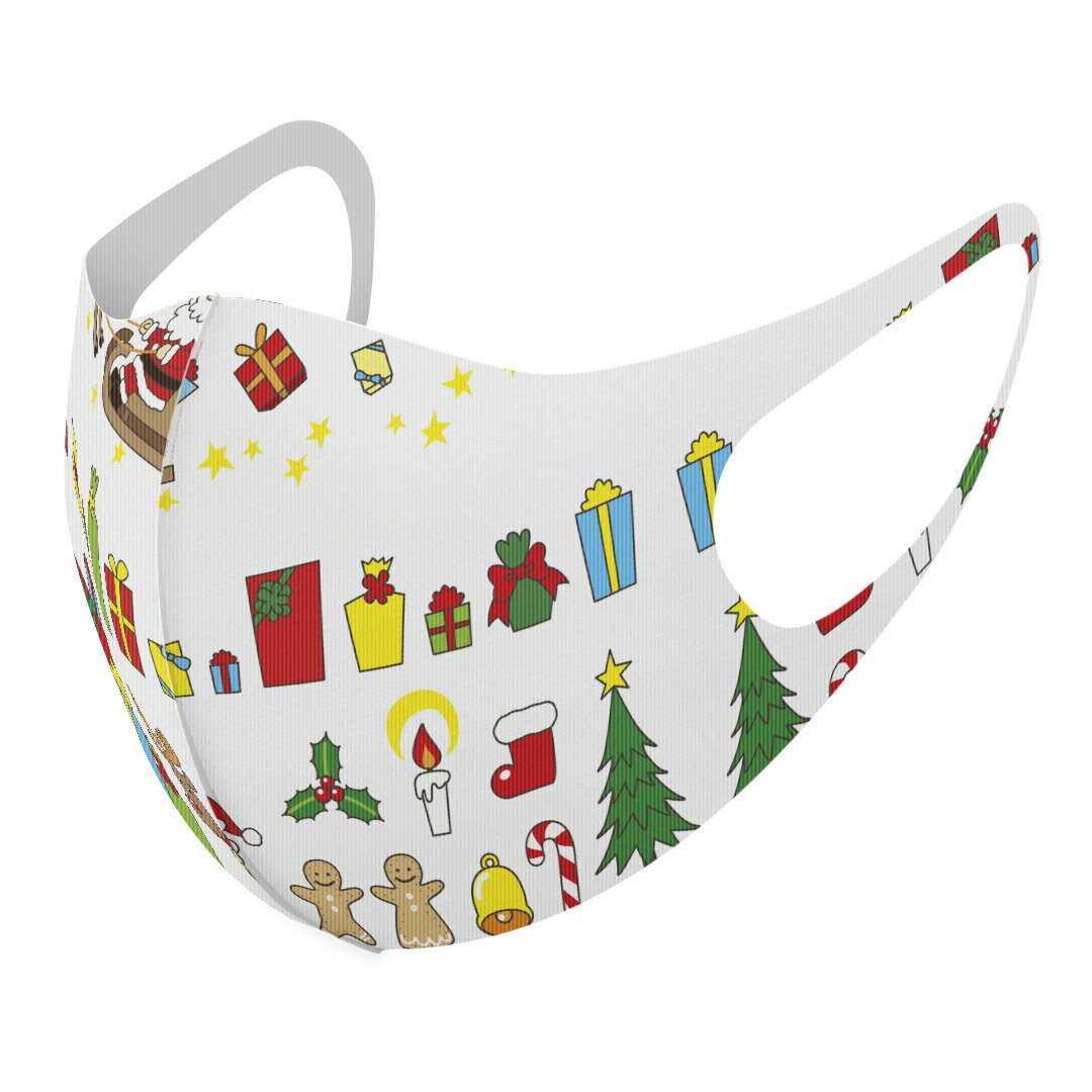 2枚セット デザインマスク 洗えるマスク おしゃれ 人気 ファッション ポリエステル 布マスク 洗って 繰り返し 大人用 子供用 普通 メンズ レディース 男性 女性 こども ジュニア キッズ 幼児 未就学児 005523 イラスト クリスマス サンタ