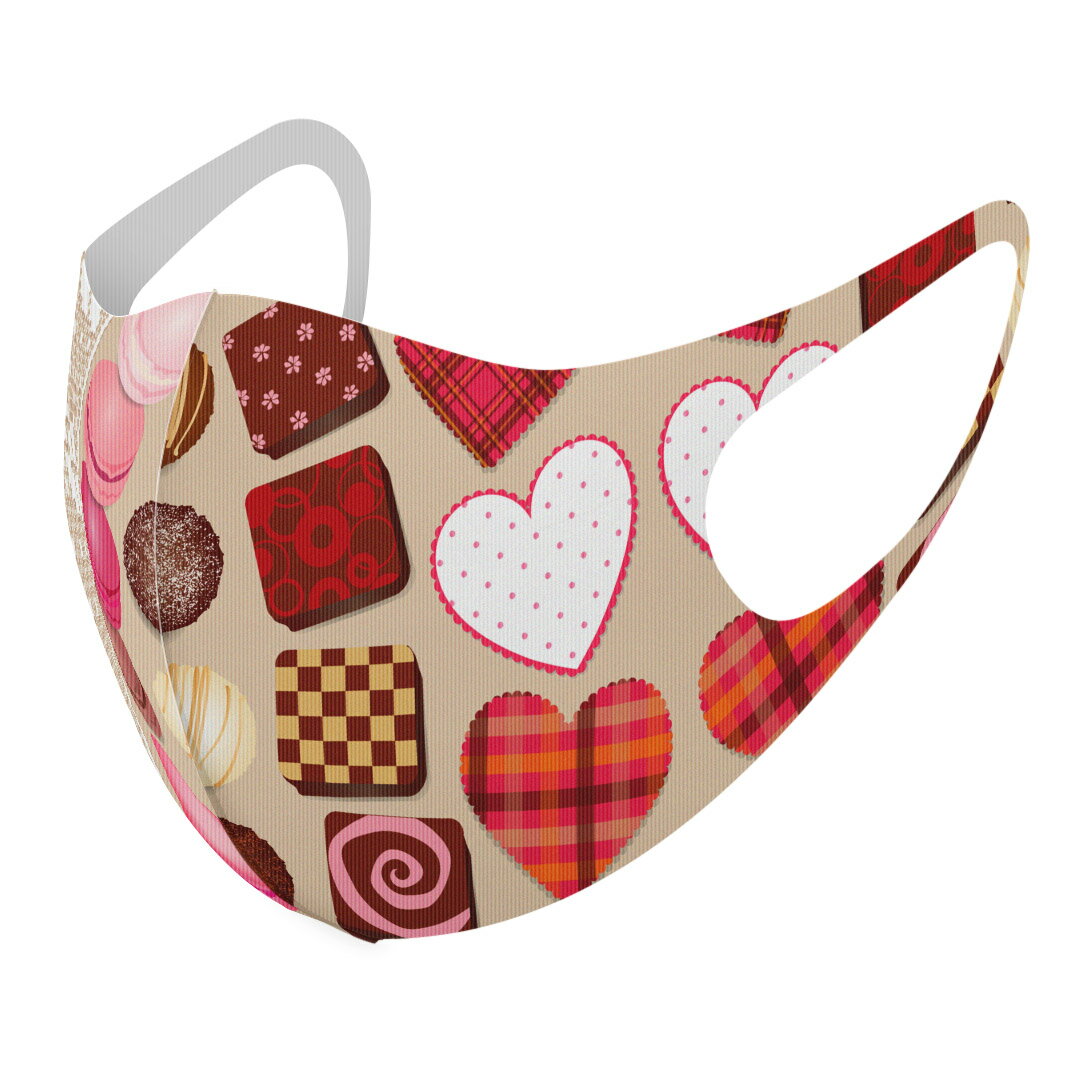 2枚セット デザインマスク 洗えるマスク おしゃれ 人気 ファッション ポリエステル 布マスク 洗って 繰り返し 大人用 子供用 普通 メンズ レディース 男性 女性 こども ジュニア キッズ 幼児 未就学児 005551 ハート チョコ