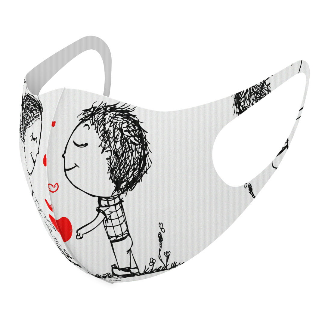 2枚セット デザインマスク 洗えるマスク おしゃれ 人気 ファッション ポリエステル 布マスク 洗って 繰り返し 大人用 子供用 普通 メンズ レディース 男性 女性 こども ジュニア キッズ 幼児 未就学児 006635 ハート　人物　イラスト