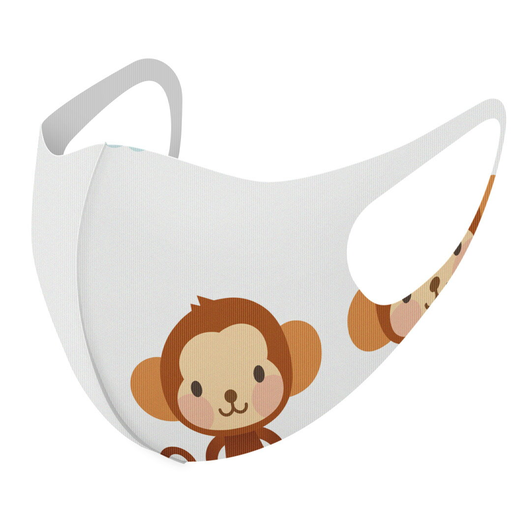 2枚セット デザインマスク 洗えるマスク おしゃれ 人気 ファッション ポリエステル 布マスク 洗って 繰り返し 大人用 子供用 普通 メンズ レディース 男性 女性 こども ジュニア キッズ 幼児 未就学児 006828 さる　キャラクター