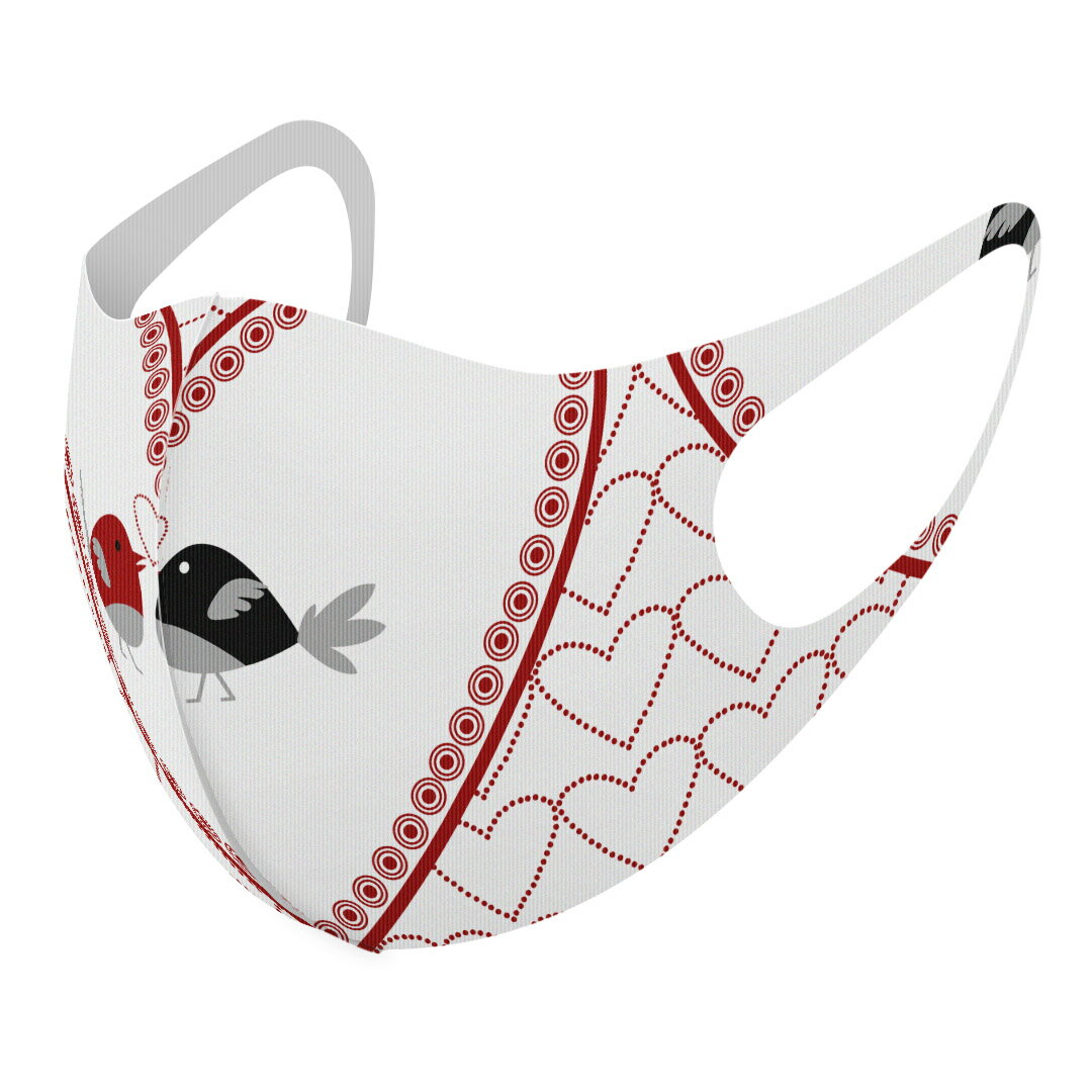 2枚セット デザインマスク 洗えるマスク おしゃれ 人気 ファッション ポリエステル 布マスク 洗って 繰り返し 大人用 子供用 普通 メンズ レディース 男性 女性 こども ジュニア キッズ 幼児 未就学児 007637 ハート　鳥　赤　レッド