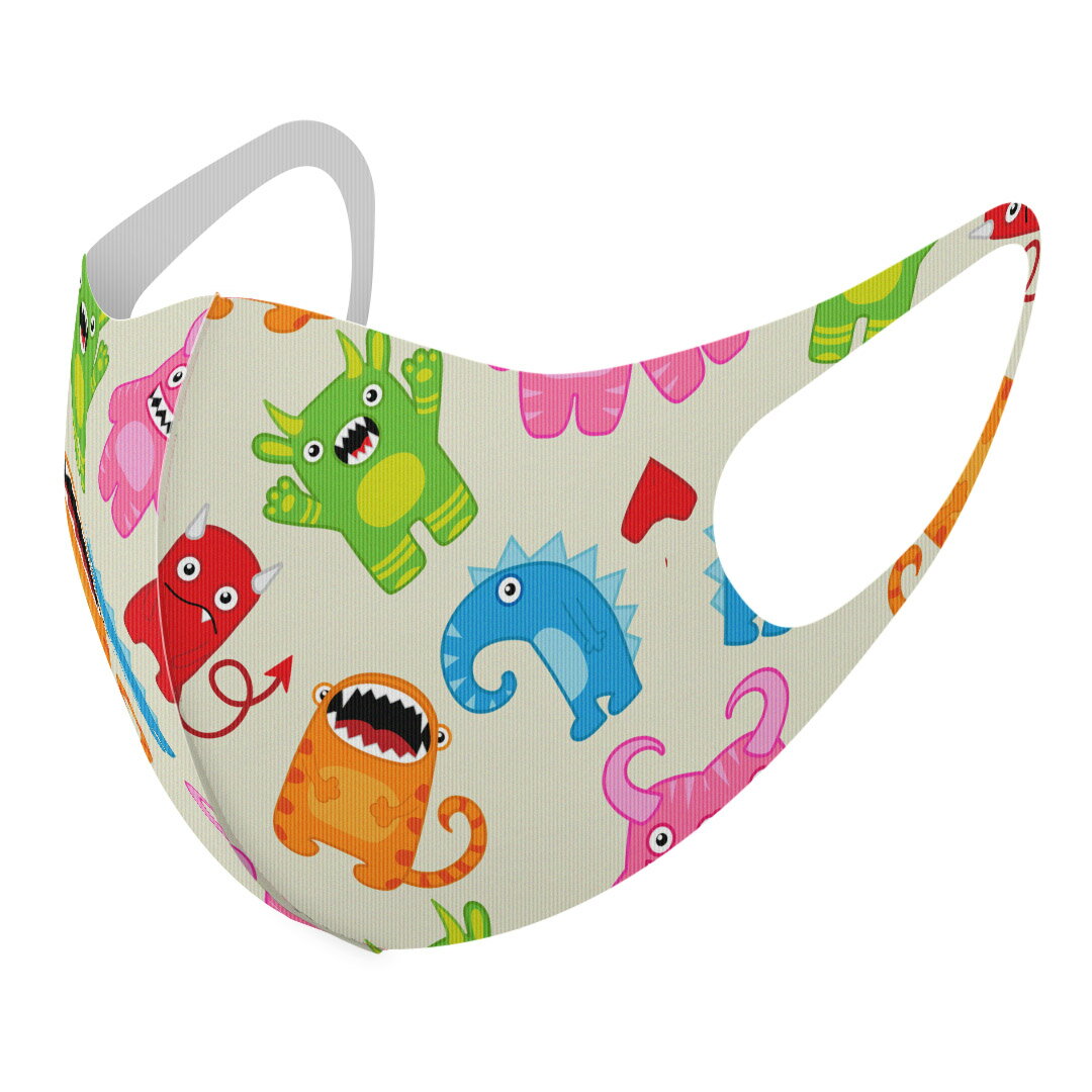 2枚セット デザインマスク 洗えるマスク おしゃれ 人気 ファッション ポリエステル 布マスク 洗って 繰り返し 大人用 子供用 普通 メンズ レディース 男性 女性 こども ジュニア キッズ 幼児 未就学児 007721 モンスター　キャラクター　カラフル　模様