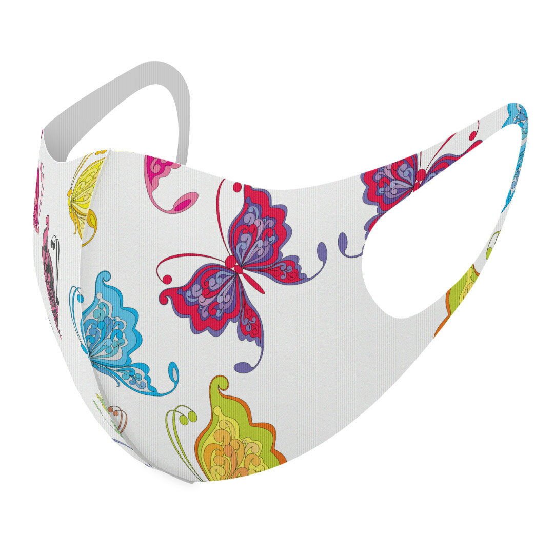 2枚セット デザインマスク 洗えるマスク おしゃれ 人気 ファッション ポリエステル 布マスク 洗って 繰り返し 大人用 子供用 普通 メンズ レディース 男性 女性 こども ジュニア キッズ 幼児 未就学児 007799 蝶　カラフル　ちょう