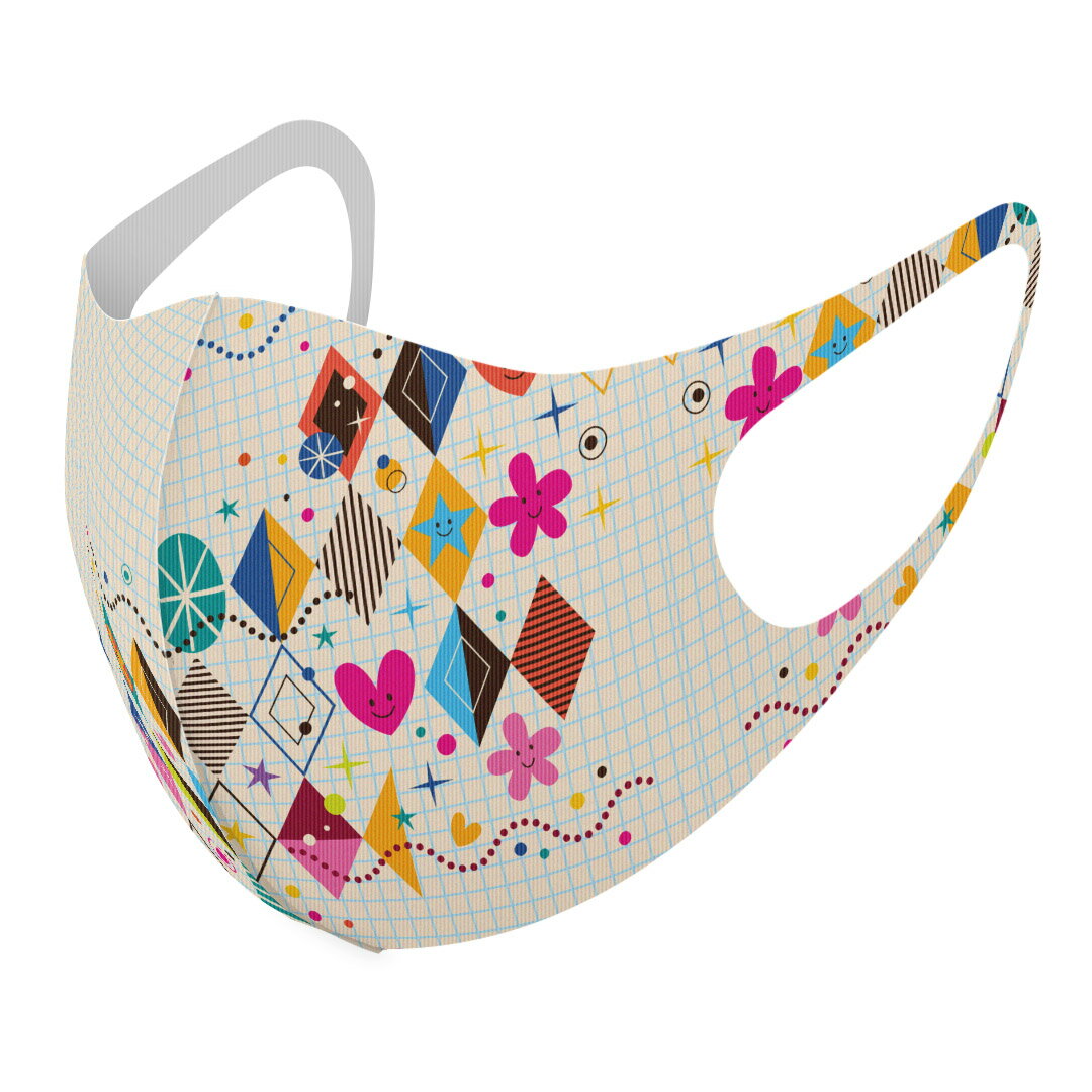 2枚セット デザインマスク 洗えるマスク おしゃれ 人気 ファッション ポリエステル 布マスク 洗って 繰り返し 大人用 子供用 普通 メンズ レディース 男性 女性 こども ジュニア キッズ 幼児 未就学児 008085 ハート　イラスト　カラフル