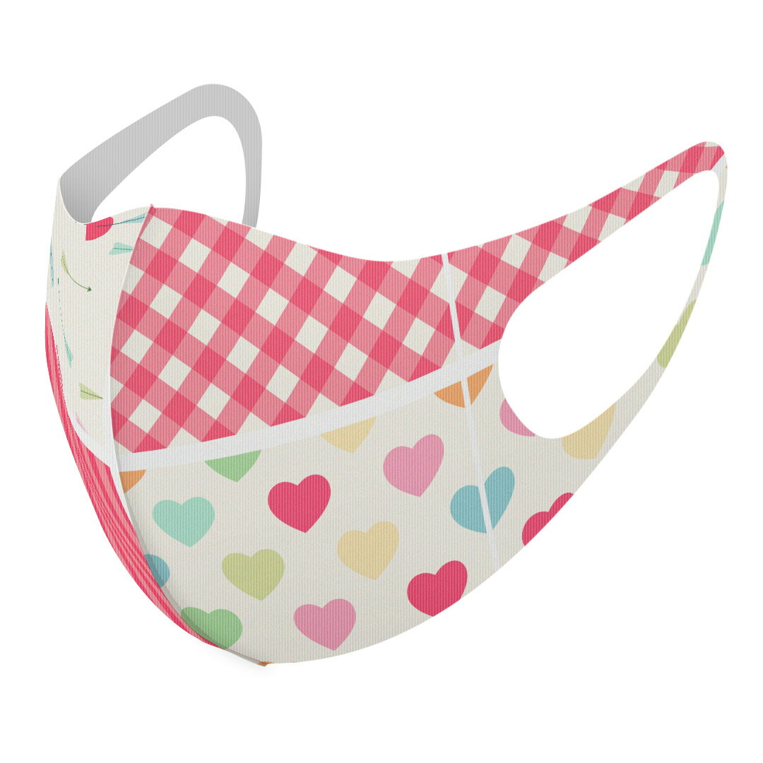 2枚セット デザインマスク 洗えるマスク おしゃれ 人気 ファッション ポリエステル 布マスク 洗って 繰り返し 大人用 子供用 普通 メンズ レディース 男性 女性 こども ジュニア キッズ 幼児 未就学児 008395 ハート　パステル　カラフル　模様(4)