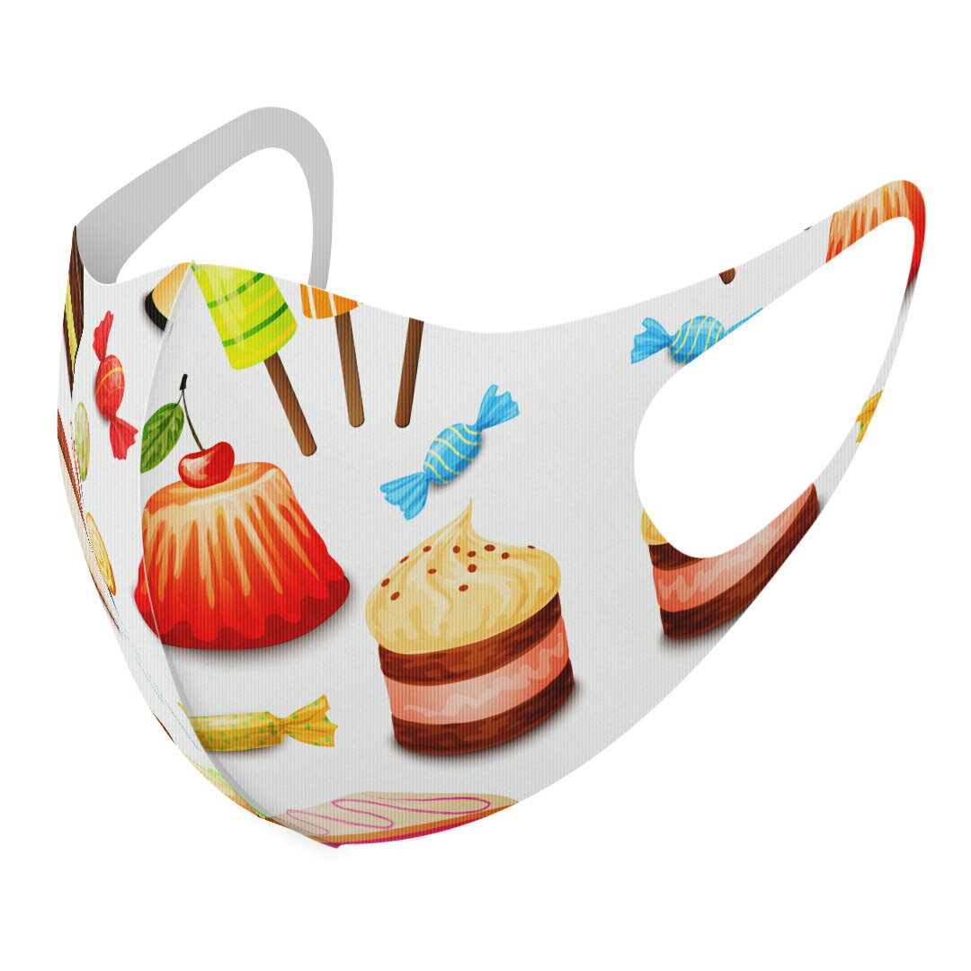 2枚セット デザインマスク 洗えるマスク おしゃれ 人気 ファッション ポリエステル 布マスク 洗って 繰り返し 大人用 子供用 普通 メンズ レディース 男性 女性 こども ジュニア キッズ 幼児 未就学児 009762 デザート マカロン カラフル
