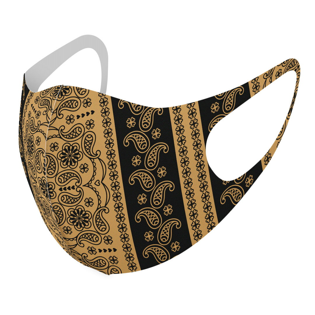 2枚セット デザインマスク 洗えるマスク おしゃれ 人気 ファッション ポリエステル 布マスク 洗って 繰り返し 大人用 子供用 普通 メンズ レディース 男性 女性 こども ジュニア キッズ 幼児 未就学児 010190 ペイズリー　黒(4.0)