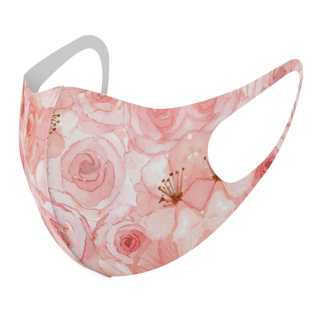 2枚セット デザインマスク 洗えるマスク おしゃれ 人気 ファッション ポリエステル 布マスク 洗って 繰り返し 大人用 子供用 普通 メンズ レディース 男性 女性 こども ジュニア キッズ 幼児 未就学児 011097 花　水彩　ピンク