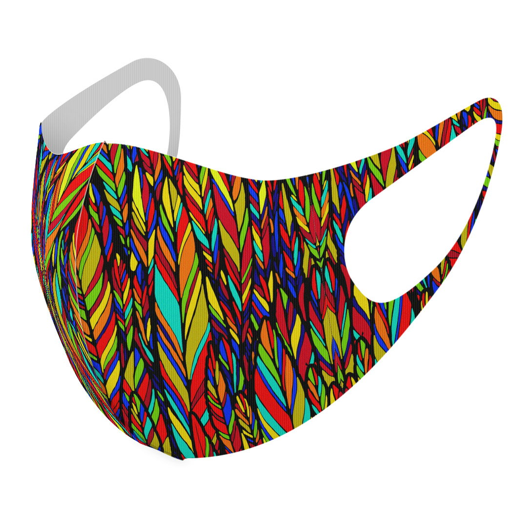 2枚セット デザインマスク 洗えるマスク おしゃれ 人気 ファッション ポリエステル 布マスク 洗って 繰り返し 大人用 子供用 普通 メンズ レディース 男性 女性 こども ジュニア キッズ 幼児 未就学児 011852 羽　模様　カラフル(4.0)