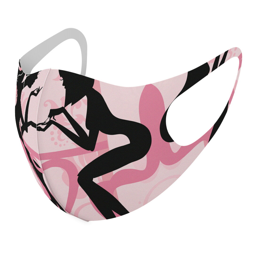 2枚セット デザインマスク 洗えるマスク おしゃれ 人気 ファッション ポリエステル 布マスク 洗って 繰り返し 大人用 子供用 普通 メンズ レディース 男性 女性 こども ジュニア キッズ 幼児 未就学児 013337 シルエット　ピンク　女性