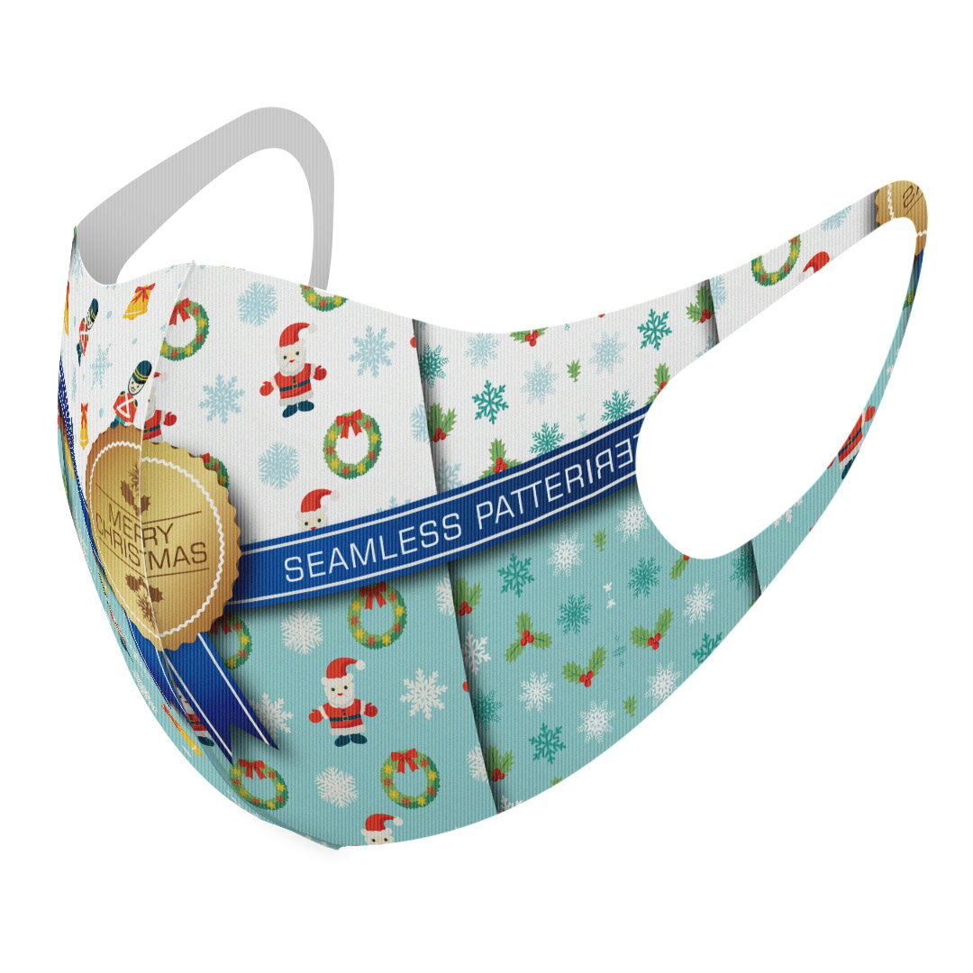 2枚セット デザインマスク 洗えるマスク おしゃれ 人気 ファッション ポリエステル 布マスク 洗って 繰り返し 大人用 子供用 普通 メンズ レディース 男性 女性 こども ジュニア キッズ 幼児 未就学児 014867 クリスマス　雪　冬　サンタクロース