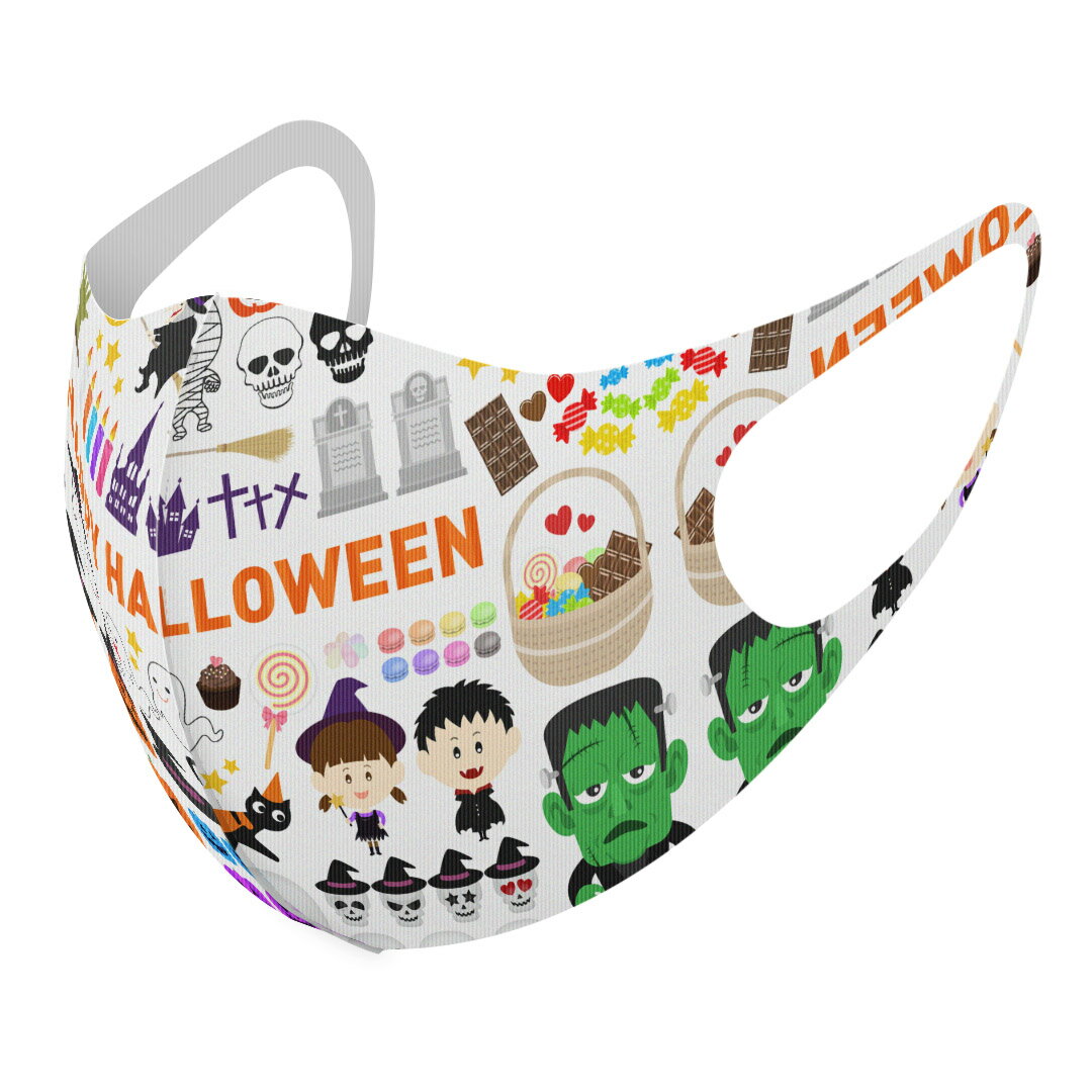 2枚セット デザインマスク 洗えるマスク おしゃれ 人気 ファッション ポリエステル 布マスク 洗って 繰り返し 大人用 子供用 普通 メンズ レディース 男性 女性 こども ジュニア キッズ 幼児 未就学児 015442 ハロウィン　おばけ