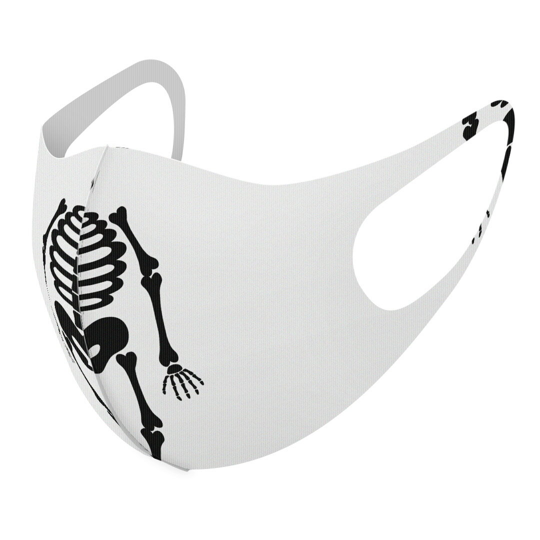 2枚セット デザインマスク 洗えるマスク おしゃれ 人気 ファッション ポリエステル 布マスク 洗って 繰り返し 大人用 子供用 普通 メンズ レディース 男性 女性 こども ジュニア キッズ 幼児 未就学児 017444 ハロウィン　ホラー ガイコツ　骸骨　モノトーン