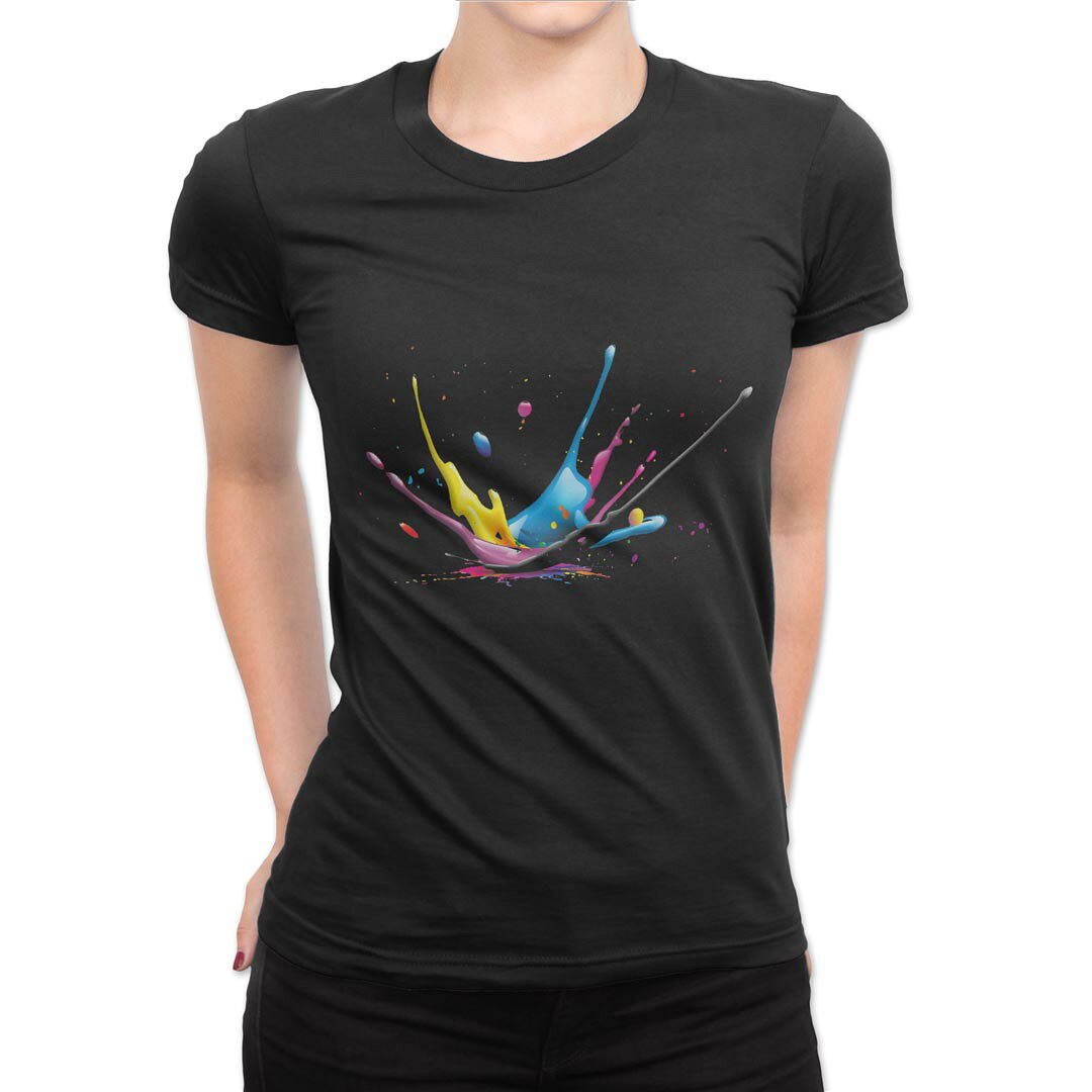 tシャツ レディース 半袖 ブラック 黒 デザイン M L Tシャツ ティーシャツ T shirt 000248 ペンキ　ペイント　カラフル　インク kabekore-11276824 kabeコレ パッケージ画像
