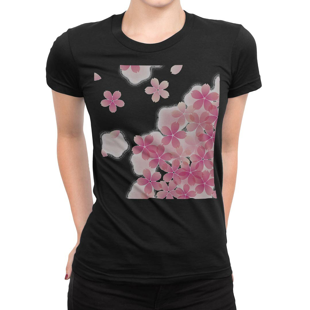 tシャツ レディース 半袖 ブラック 黒 デザイン M L Tシャツ ティーシャツ T shirt 000257 桜　さくら　ピンク kabekore-11277532 kabeコレ パッケージ画像