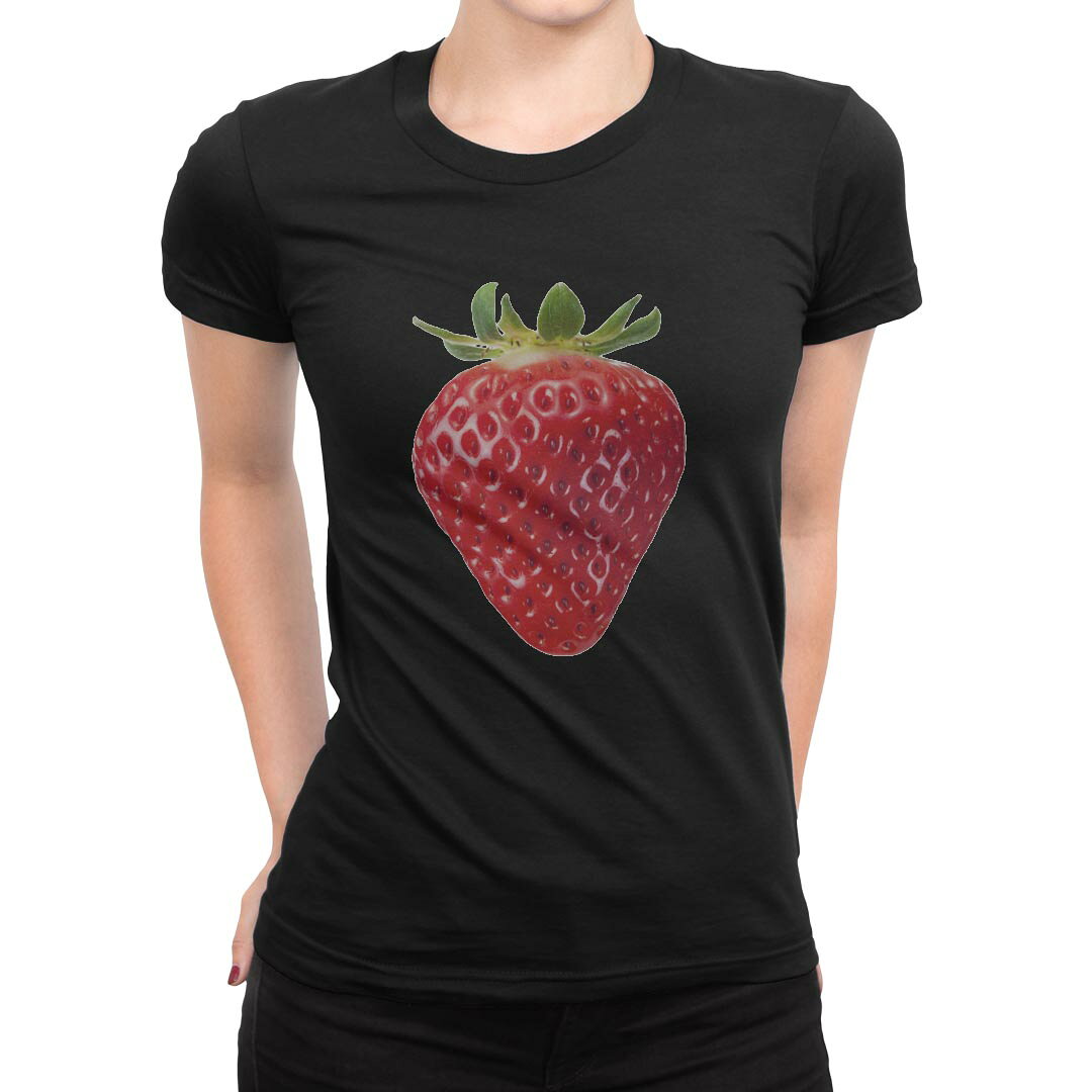 tシャツ レディース 半袖 ブラック 黒 デザイン M L Tシャツ ティーシャツ T shirt 000919 イチゴ　フルーツ