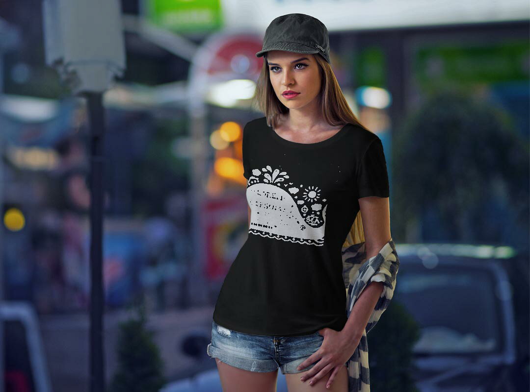 tシャツ レディース 半袖 ブラック 黒 デザイン M L Tシャツ ティーシャツ T shirt 011019 くじら　海　英語 kabekore-11282635 kabeコレ サンプル画像2