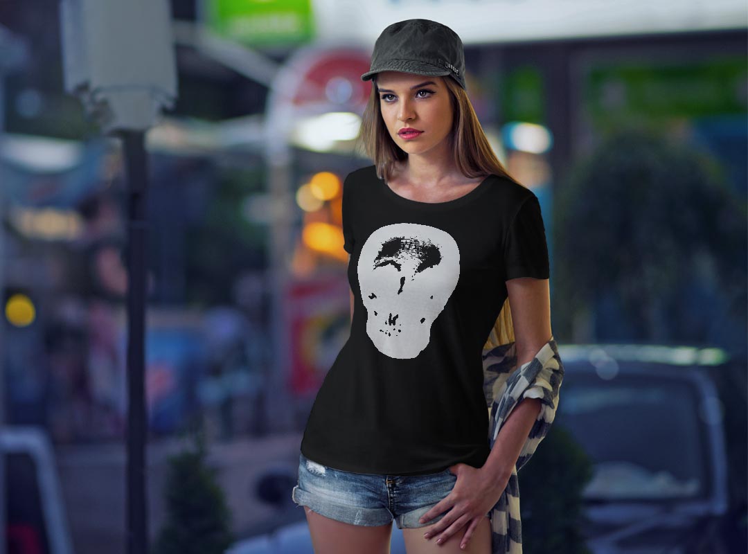 tシャツ レディース 半袖 ブラック 黒 デザイン M L Tシャツ ティーシャツ T shirt 017477 リアル　骸骨　ホラー kabekore-10677385 kabeコレ サンプル画像2