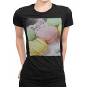 tシャツ レディース 半袖 ブラック 黒 デザイン M L Tシャツ ティーシャツ T shirt 002672 マカロン カラフル 写真