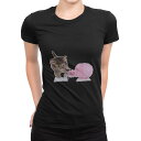 tシャツ レディース 半袖 ブラック 黒 デザイン M L Tシャツ ティーシャツ T shirt 002881 猫 動物 写真