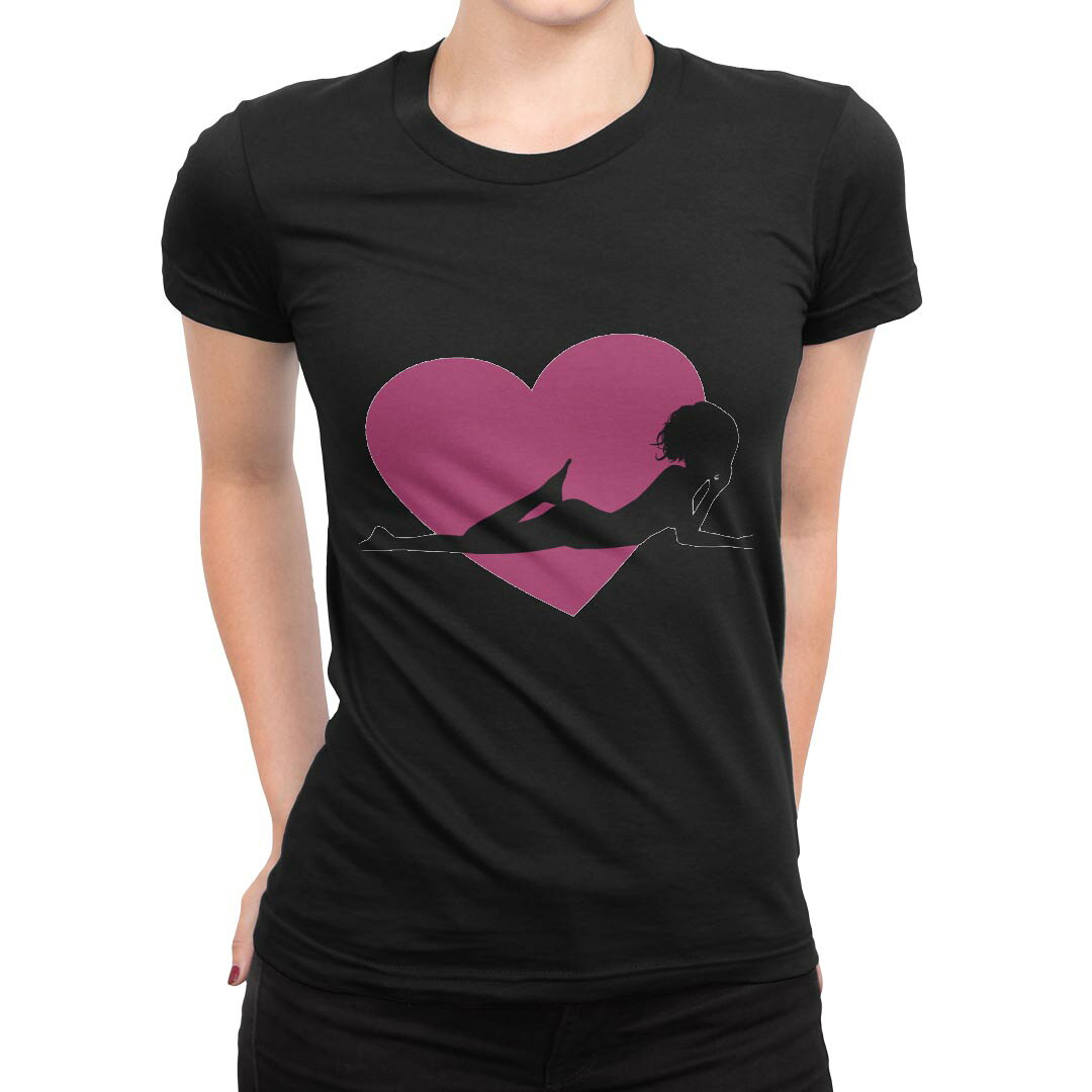 tシャツ レディース 半袖 ブラック 黒 デザイン M L Tシャツ ティーシャツ T shirt 003155 人物　イラスト　ピンク