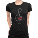 tシャツ レディース 半袖 ブラック 黒 デザイン M L Tシャツ ティーシャツ T shirt 003383 音楽 音符 ハート