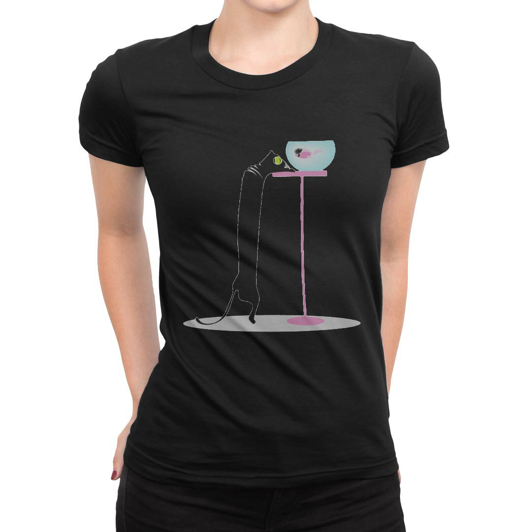 tシャツ レディース 半袖 ブラック 黒 デザイン M L Tシャツ ティーシャツ T shirt 003387 猫 動物 キャラクター