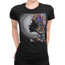 tシャツ レディース 半袖 ブラック 黒 デザイン M L Tシャツ ティーシャツ T shirt 003478 人物 花 カラフル