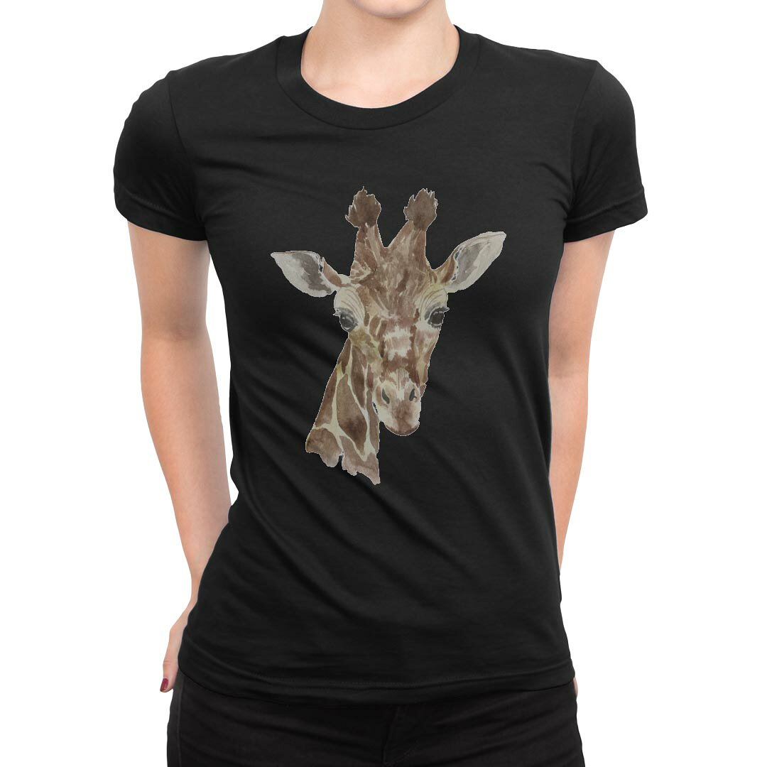 tシャツ レディース 半袖 ブラック 黒 デザイン M L Tシャツ ティーシャツ T shirt 020030 動物 麒麟 きりん kabekore-11278764 kabeコレ パッケージ画像